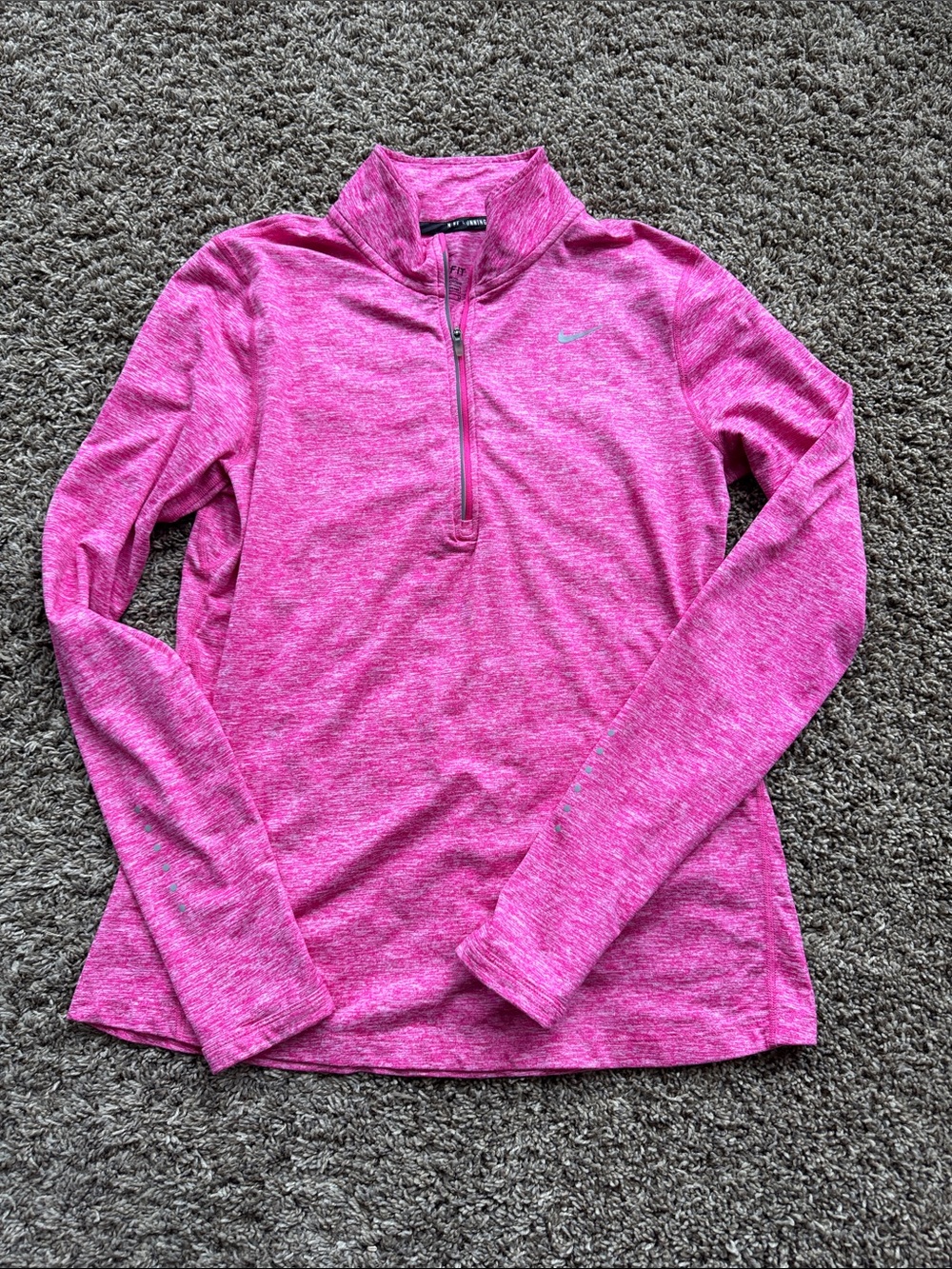 Nike Women's Heathered Hot Pink Quarter-Zip Long Sleeve Top